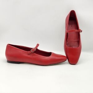 Vince Crimson Red Leather Brodi Mary Jane Flats Size 8.5 M Women's